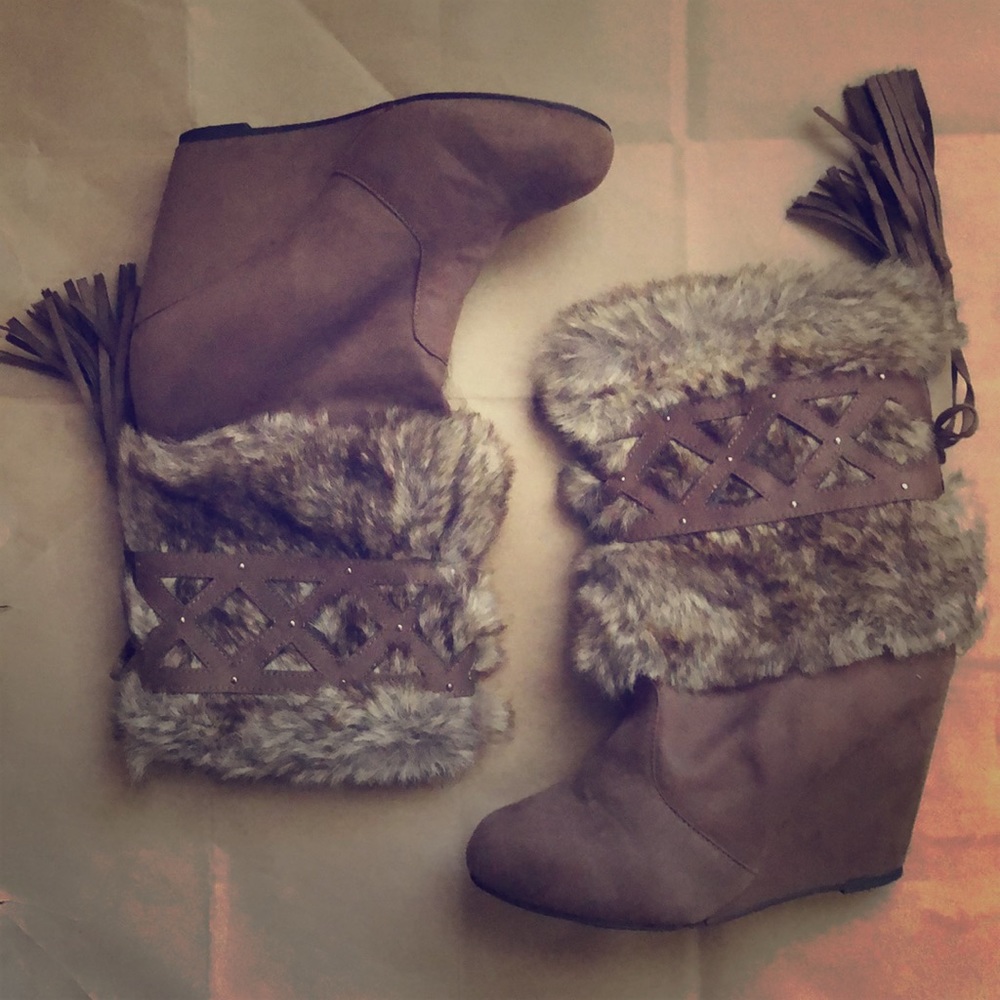 Brown Faux Fur Heel Boots